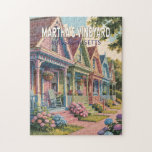 Martha’s Vineyard Massachusetts Illustration Retro Jigsaw Puzzle<br><div class="desc">Martha’s Vineyard retro vector travel design. Martha’s Vineyard,  a picturesque island off the coast of Massachusetts,  is known for its beautiful beaches,  charming towns,  iconic lighthouses,  and laid-back New England vibe.</div>
