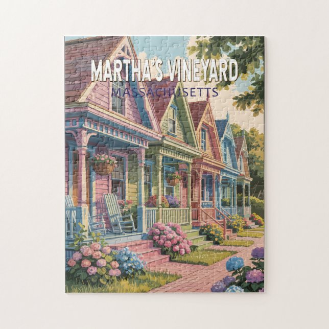 Martha’s Vineyard Massachusetts Illustration Retro Jigsaw Puzzle (Vertical)