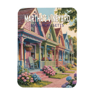 Martha’s Vineyard Massachusetts Illustration Retro Magnet