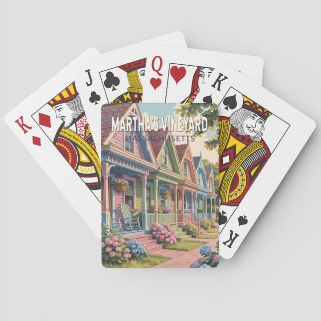 Martha’s Vineyard Massachusetts Illustration Retro Playing Cards (Back)