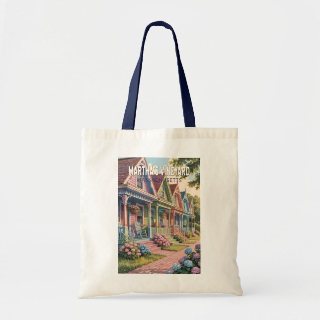 Martha’s Vineyard Massachusetts Illustration Retro Tote Bag (Front)