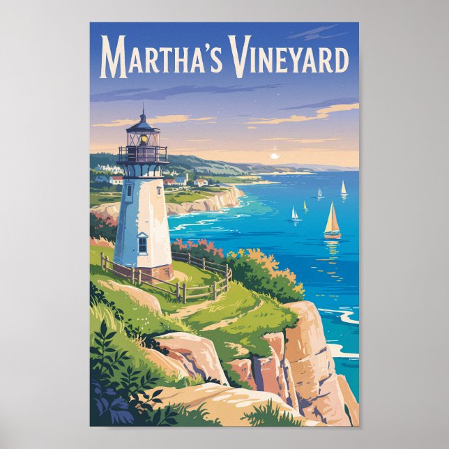 Martha’s Vineyard Massachusetts Lighthouse Travel Poster (Front)