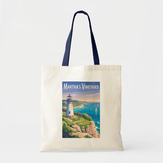 Martha’s Vineyard Massachusetts Lighthouse Travel Tote Bag (Front)