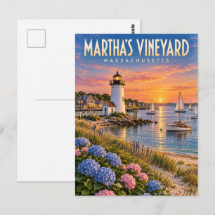 Martha’s Vineyard Sunset Lighthouse Massachusetts  Postcard