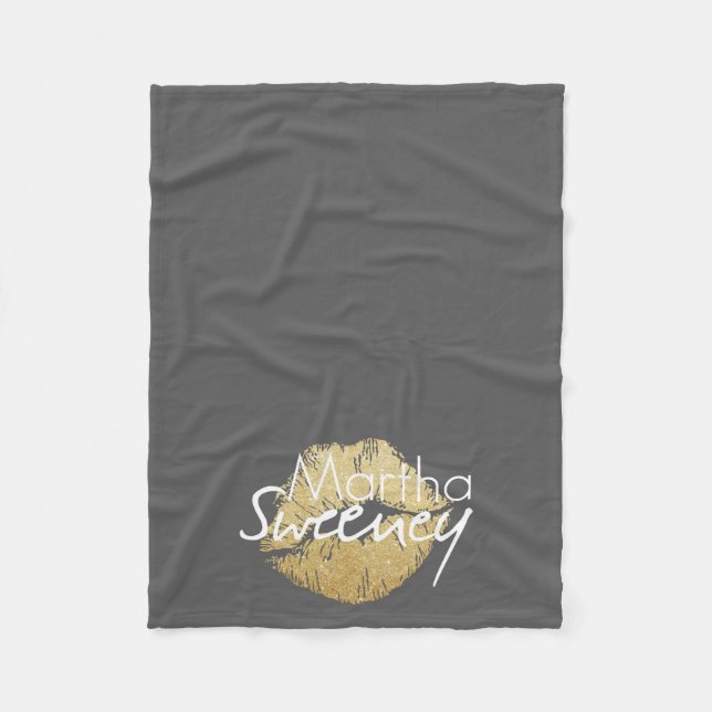 Martha Sweeney Gold Lips Fleece Blanket (Front)