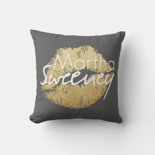 Martha Sweeney Gold Lips Throw Pillow