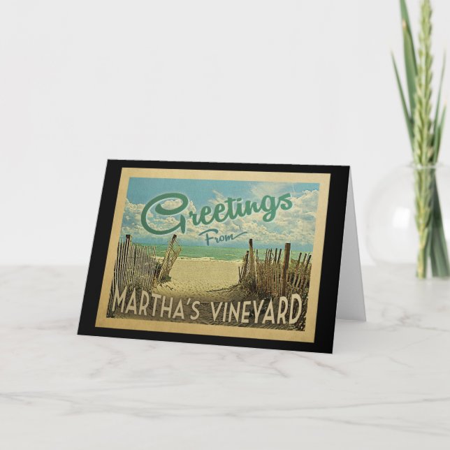 Martha's Vineyard Beach Vintage Travel Card (Front)