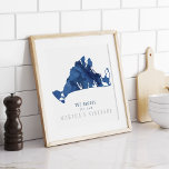 Marthas Vineyard Blue Map Family Established Poster<br><div class="desc">Personalise this Navy Blue Watercolor Martha's Vineyard Map with Family Name and year established or change to your own wording. Beautiful artwork for THE VINEYARD lovers! Perfect for a wedding gift or honeymoon keepsake. Great Keepsake showing the Island of Martha's Vineyard (off of Massachusetts) and the family name and year...</div>