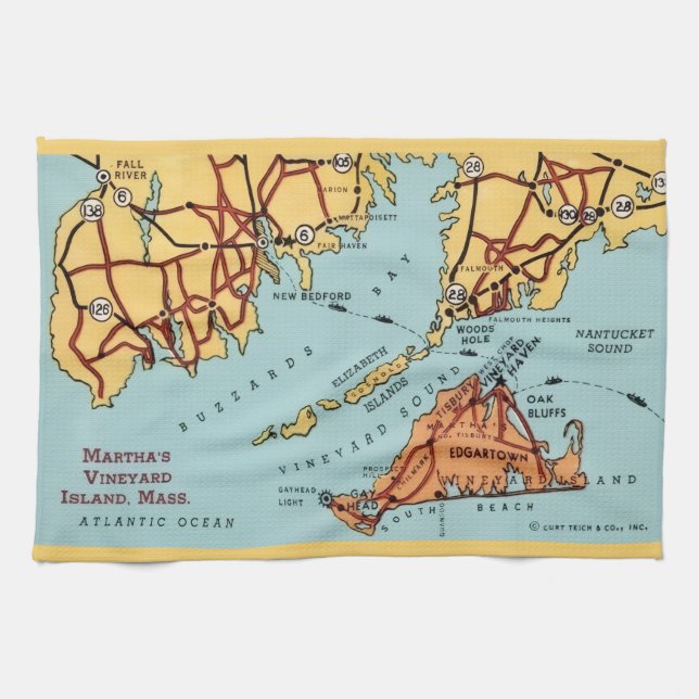 Martha's Vineyard Coast Map  Tea Towel (Horizontal)
