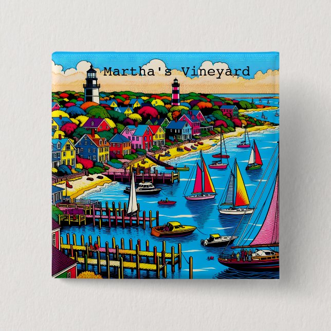 Martha's Vineyard | Colourful Abstract Art 15 Cm Square Badge (Front)