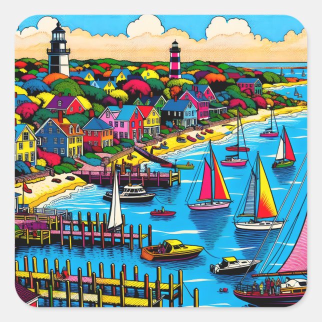 Martha's Vineyard | Colourful Abstract Art Square Sticker (Front)
