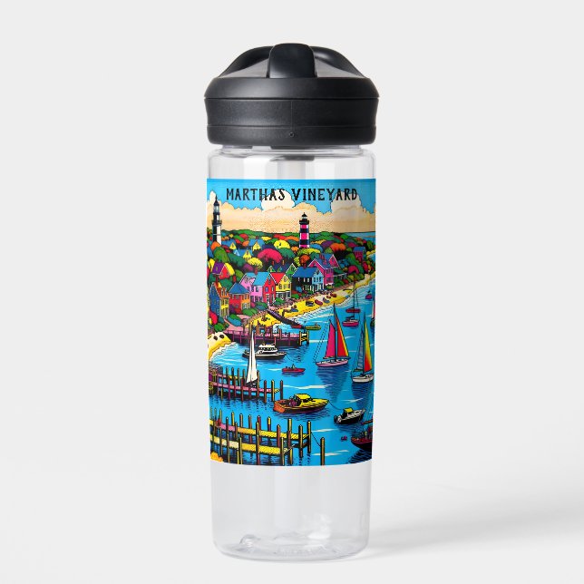 Martha's Vineyard | Colourful Abstract Art Water Bottle (Front)