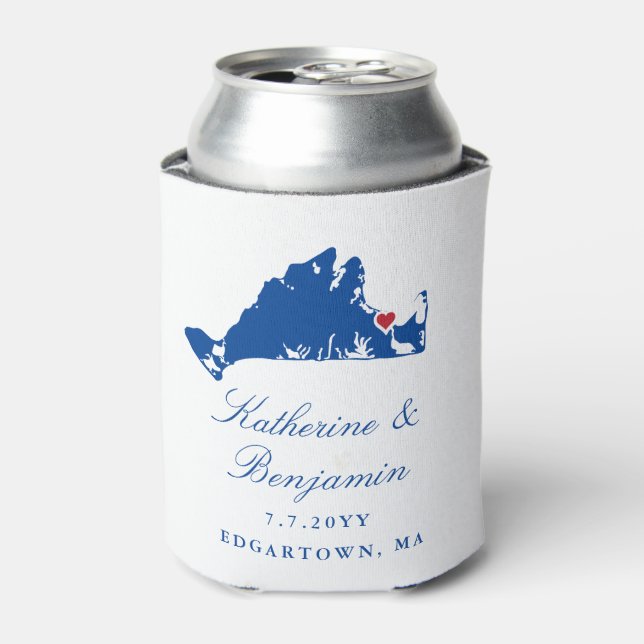 Martha's Vineyard Edgartow Navy Wedding Can Cooler (Can Front)