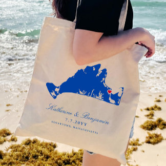 Martha's Vineyard Edgartown Navy Wedding Welcome Tote Bag