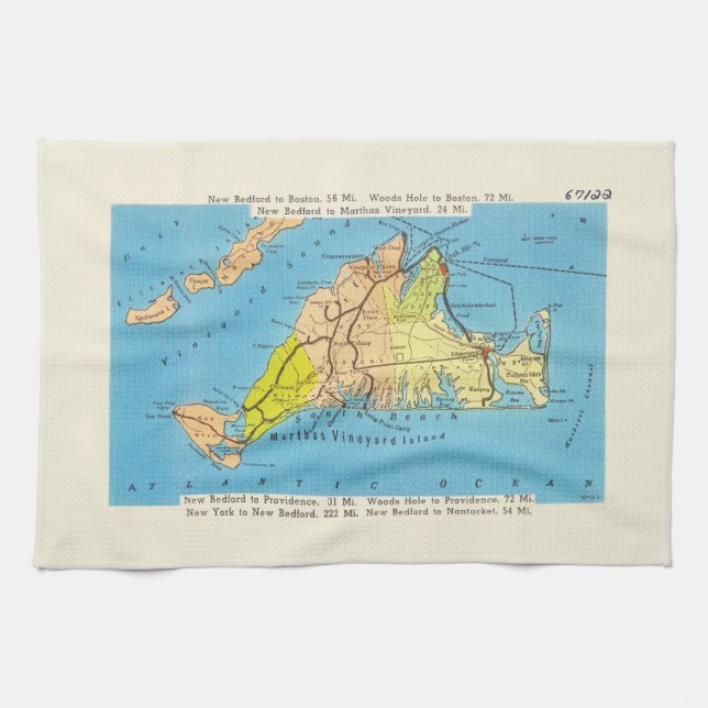 Martha's Vineyard Island Auto Map Tea Towel (Horizontal)