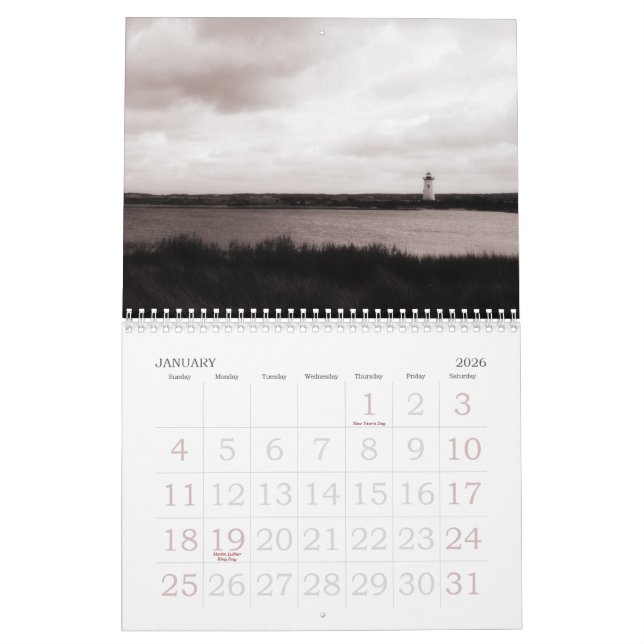 Martha's Vineyard Island B&W Photo Calendar (Jan 2026)