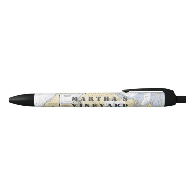Martha's Vineyard Latitude Longitude Nautical Blue Ink Pen (Top)