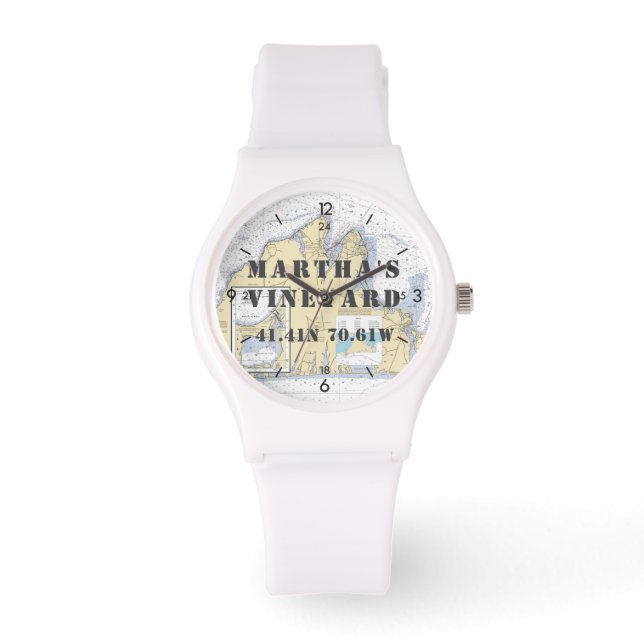 Martha's Vineyard Latitude Longitude Nautical Watch (Front)