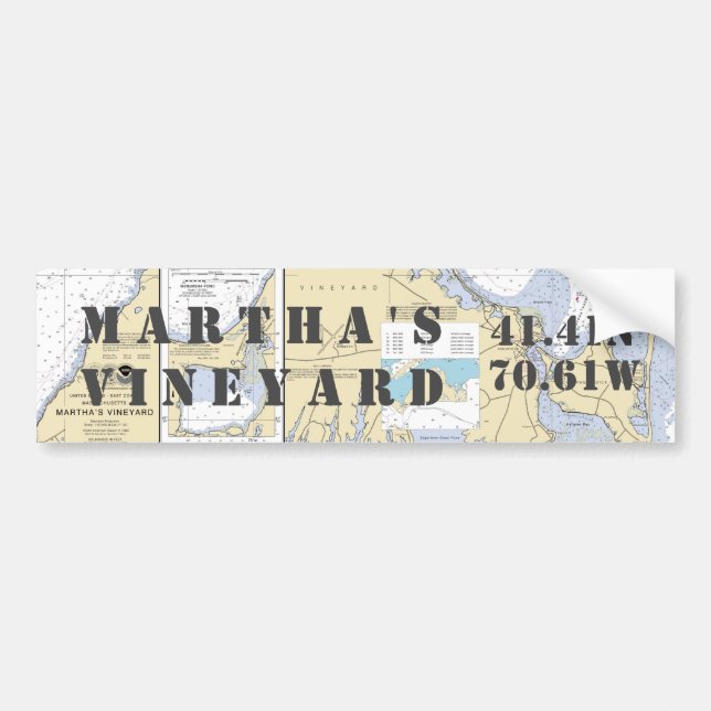 Martha's Vineyard Latitude Longitude Navigation Bumper Sticker (Front)