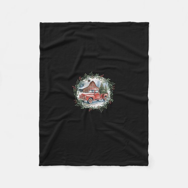 Martha's Vineyard Ma Christmas Trees Red Truck Bla Fleece Blanket (Front)