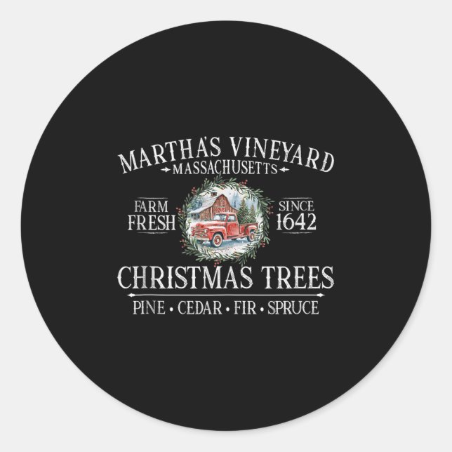 Martha's Vineyard Ma Christmas Trees Red Truck Whi Classic Round Sticker (Front)