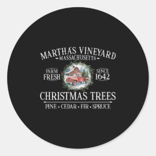 Martha's Vineyard Ma Christmas Trees Red Truck Whi Classic Round Sticker