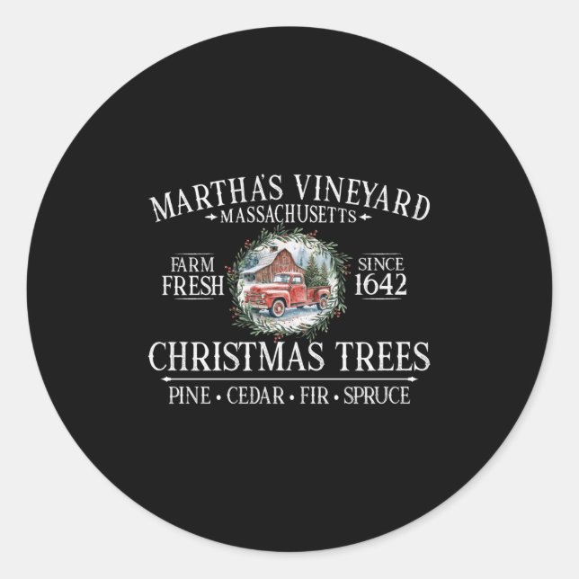 Martha's Vineyard Ma Christmas Trees Red Truck Whi Classic Round Sticker (Front)