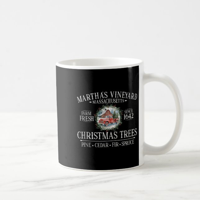 Martha's Vineyard Ma Christmas Trees Red Truck Whi Coffee Mug (Right)