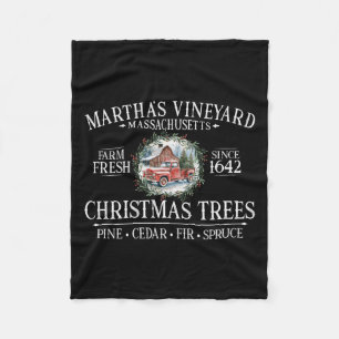 Martha's Vineyard Ma Christmas Trees Red Truck Whi Fleece Blanket