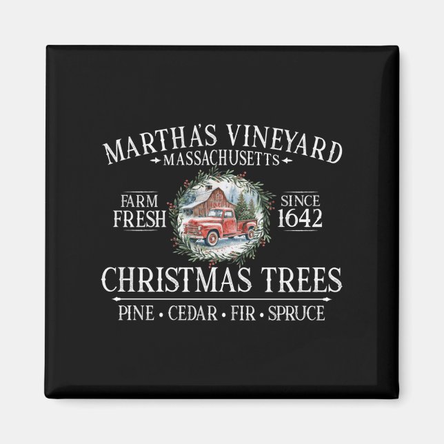 Martha's Vineyard Ma Christmas Trees Red Truck Whi Magnet (Front)