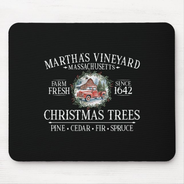 Martha's Vineyard Ma Christmas Trees Red Truck Whi Mouse Mat (Front)