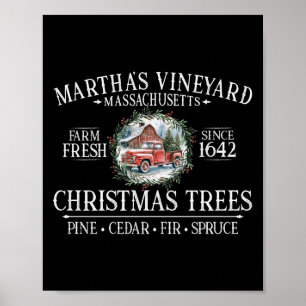 Martha's Vineyard Ma Christmas Trees Red Truck Whi Poster