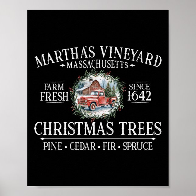 Martha's Vineyard Ma Christmas Trees Red Truck Whi Poster (Front)