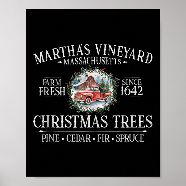 Martha's Vineyard Ma Christmas Trees Red Truck Whi Poster (Front)