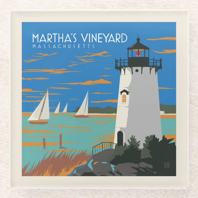 Martha's Vineyard, Massachusetts | Lighthouse Glass Coaster (Front)