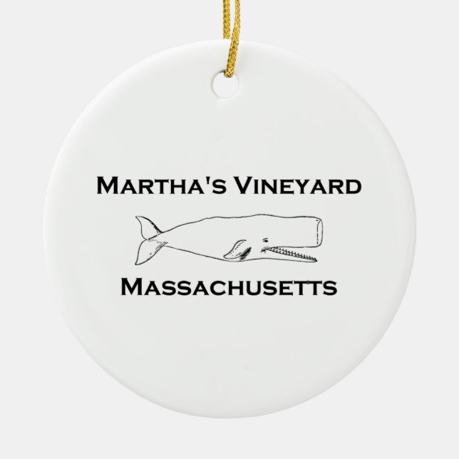 Martha's Vineyard Massachusetts Whale Ceramic Tree Decoration (Front)