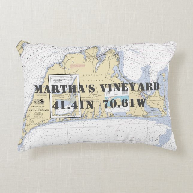 Martha's Vineyard Nautical Chart Theme Decorative Cushion (Front)