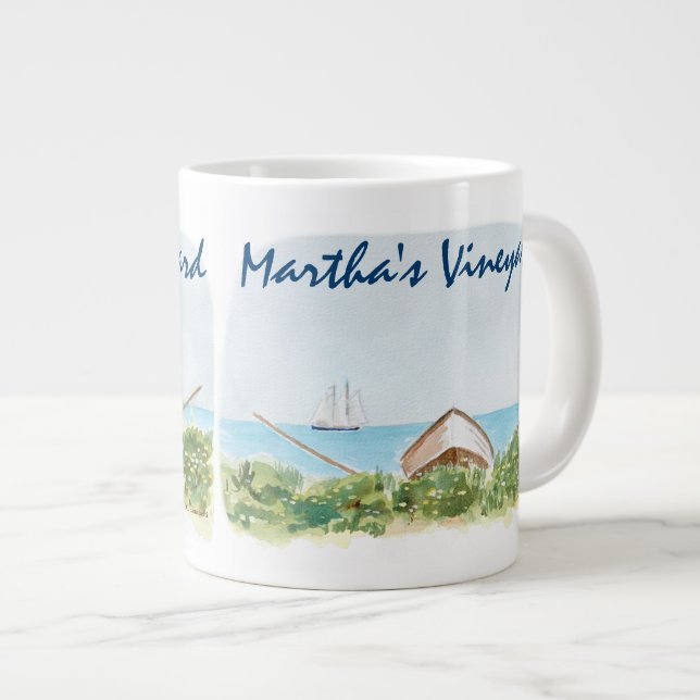Marthas Vineyard Nautical Watercolor   Large Coffee Mug (Front Right)