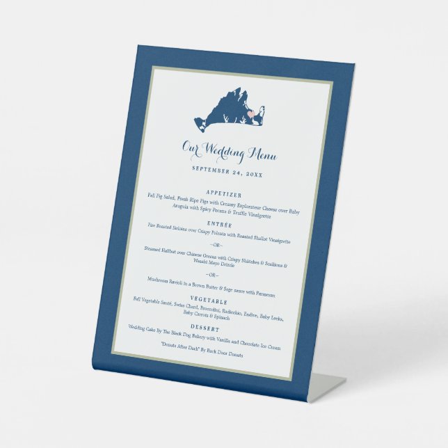 Martha's Vineyard Pink and Blue Wedding Dinner  Pe Pedestal Sign (Front)