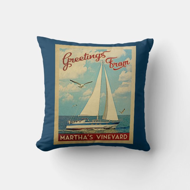 Martha's Vineyard Sailboat Vintage Travel Cushion (Front)