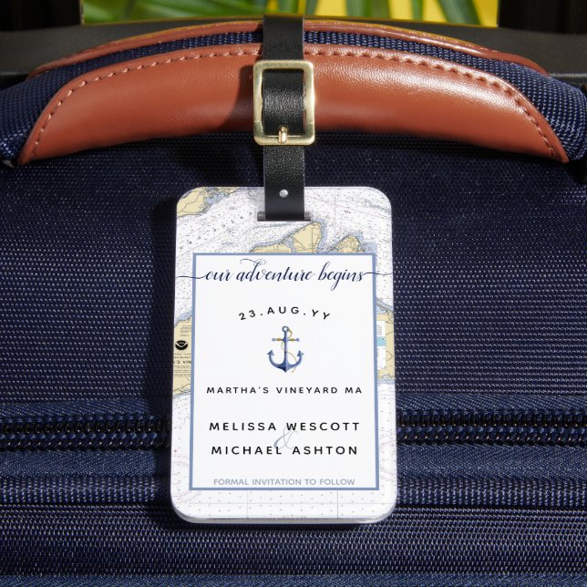 Martha's Vineyard Save the Date Wedding Luggage Tag (Front Insitu 2)