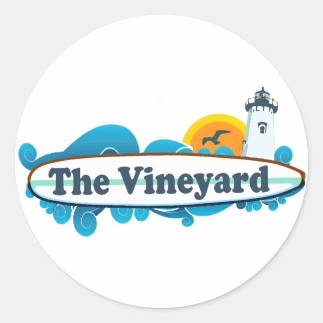 Martha's Vineyard "Surf" Design. Classic Round Sticker (Front)