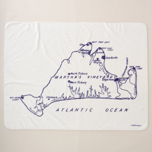 Martha's Vineyard Vintage Map #1 Dark Blue Sherpa Blanket