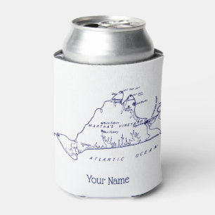 Martha's Vineyard Vintage Map #1 Navy Blue Can Cooler