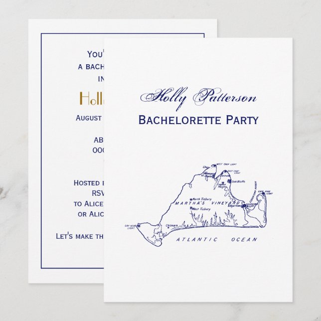 Martha's Vineyard Vintage Map #1 Navy Blue Invitation (Front/Back)