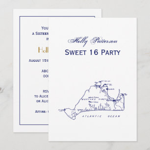 Martha's Vineyard Vintage Map #1 Navy Blue Invitation