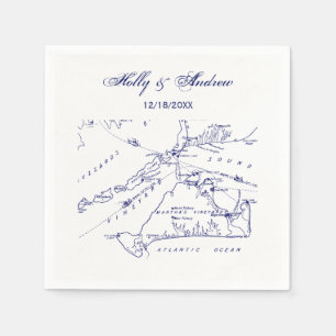Martha's Vineyard Vintage Map #1 Navy Blue Napkin