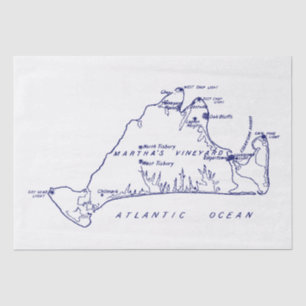 Martha's Vineyard Vintage Map #1 Navy Blue Tissue Paper