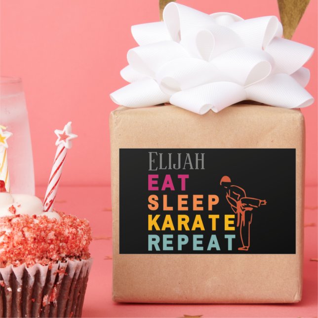 Martial Art Black Karate Silhouette Modern Name Rectangular Sticker (Party)