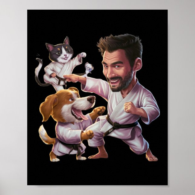 Martial Artist With Karate Dog And Cat In Action G Poster (Front)